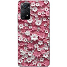 Le Balvo Redmi Note 11E Uyumlu Beyaz Pembe Papatyalar Baskılı Silikon Kılıf