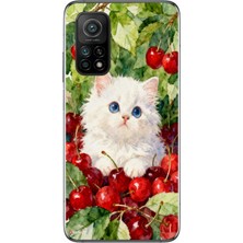 Le Balvo Xiaomi Mi 10 T Uyumlu Kirazlı Kedi Baskılı Silikon Kılıf