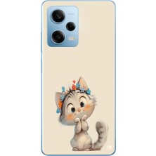 Le Balvo Redmi Note 12 Pro 5g Uyumlu Sevimli Çiçekli Kedi Baskılı Silikon Kılıf
