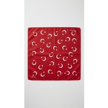 Mollycrush Unisex Kırmızı Ay Yıldız Desenli Pamuklu Kare Bandana Fular ve Saç Aksesuarı