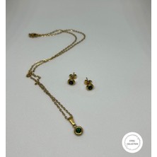 Carette De Terre 18K Altın Kaplama Çelik Küpe ve Kolye Seti