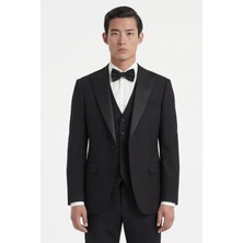 Giotelli Erkek Siyah Dar Kesim Slim Fit Viskon Dokuma Nomal Bel 6 Drop Yelekli Smokin Takım Elbise