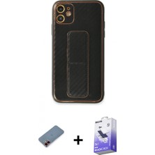Pileli Store Pilelistore™ iPhone 12 Kılıf Yörünge Yansıma - Siyah Bilvis 5in1 5d Magic Hayalet Cam Ekran Koruyucu + Metal Kamera Lens Koruma Cam - Kı