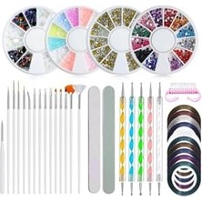 Expresstore Gaman Nail Art Tırnak Süsleme Seti - Renkli Taşlar, Çizgi Bant, Törpü ve Nail Art Aksesuarları