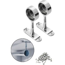 Berry Store Krom Yuvarlak Mobilya Boru Askı Flanşı, Dolap Elbise Askılık Borusu Aparatı, Metal, 2 Adet