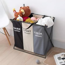 Berry Store 3 Bölmeli Katlanabilir Çamaşır Sepeti Siyah Beyaz Renk Ayırmalı Çamaşır Organizer