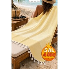 Calmera Çizgili Peştemal | Pamuk - Doğal Saçaklı | Plaj, Havuz, Spa, Hamam, Sauna, Spor, Seyahat Havlusu - Sarı
