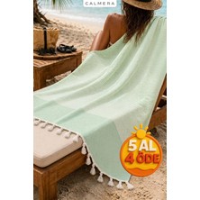 Calmera Çizgili Peştemal | Pamuk - Doğal Saçaklı | Plaj, Havuz, Spa, Hamam, Sauna, Spor, Seyahat Havlusu - Mint
