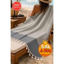 Calmera Çizgili Peştemal | Pamuk - Doğal Saçaklı | Plaj, Havuz, Spa, Sauna, Spor, Seyahat Havlu - Siyah