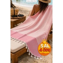 Calmera Çizgili Peştemal | Pamuk - Doğal Saçaklı | Plaj, Havuz, Spa, Hamam, Sauna, Spor, Seyahat Havlusu - Pembe