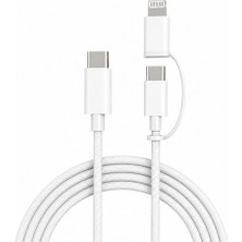 Micflip A22 2in1 Pd Type-C To Type-C + Lightning MFi Sertifikalı Data ve Şarj Kablosu 240W 1m Beyaz