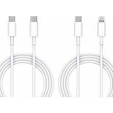 Micflip A01 2’li Type-C To Type-C Pd & Type-C To Lightning MFi Sertifikalı Şarj Kablosu 2m Beyaz