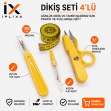 İplixa Iplixa 4’lü Profesyonel Dikiş Seti – Mezura, Büyük & Küçük Ilik Açıcı ve Iplik Temizleme Makası