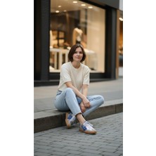 Eforia Rachel 26Y055 Gümüş Mavi Hakiki Deri Tam Ortopedik Kadın Casual Günlük Ayakkabı