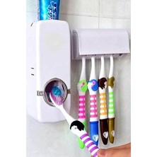 DMR Home Otamatik Diş Macunu Sıkacağı ve 5 Adet Diş Fırçalığı Macun Sıkacak Diş Fırçası Banyo Askı Seti