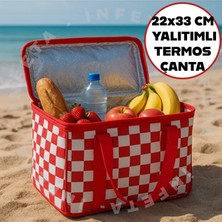 İnfeta 22X22X33 cm Termal Piknik Çantası 25LT Isı Yalıtımlı Yemek Içecek Taşıma Çantası Kamp Piknik Ekoseli Çanta
