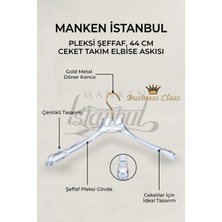 Manken İstanbul Business Class 3 Adet 44 cm Pleksi Şeffaf Gold Kanca Erkek Takım Elbise Askısı Palto Ceket Askısı