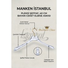 Manken İstanbul Business Class 3 Adet 40 cm Pleksi Şeffaf Gold Kanca Elbise Askısı Palto Ceket Askısı