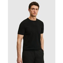 Cacharel Erkek Siyah Slim Fit Bisiklet Yaka Triko T-Shirt 50323863-VR046