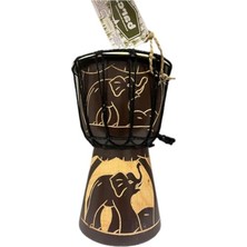 Cekar Store Otantik Ahşap Djembe Davul, 25 Cm, Mahoni Ağacı ve Keçi Derisi, El Yapımı Bali Endonezya, Fil Figürlü, 14 cm Deri Çap