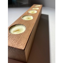 Doğal Ahşap 5'li Yatay Tealight Mumluk - El Yapımı Dekoratif Ürün