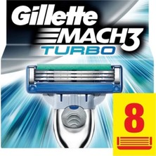 Gillette Mach 3 Turbo 8'Li Yedek Tıraş Bıçağı Karton Paket Hassas Cilt Dostu ve Ergonomik Tasarım