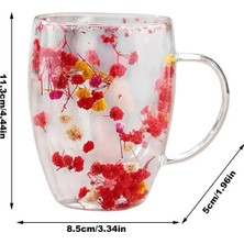 DMR Home 350 ml Dayanıklı Borosilikat Çift Çidarlı Flower Cup Bardak Çiçekli Kahve Sunum Bardağı