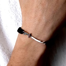Ebrar Silver Gümüş Zülfikar Bileklik 925 Ayar Gümüş Zülfikar Kılıçlı Unisex Ip Örgü Bileklik