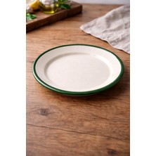 DMR Home 4'lü Servis Tabağı Seti - 25 cm Krem Renkli Yeşil Kenarlı Yemek Tabağı Takımı - Retro Nostaljik Tasarım, Dayanıklı ve Sağlıklı Mutfak Gereçleri - Kamp ve Ev Kullanımına Uygun