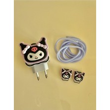 DMR Home 18W-20W Şarj Adaptörü ile ile Uyumlu Kuromi Şarj Başlığı ve Şarj Kablo Koruyucu Set