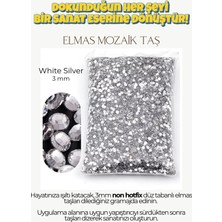 Brextco Store 1000 Adet Elmas Mozaik Taş | 3mm Non-Hotfix Düz Tabanlı Süsleme Taşı/diamond Painting - White Silver