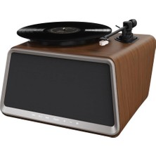 DMR Home Seed Retro Pikap Plakçalar Dahili Bluetooth Hoparlörlü 80W Rms Aux, Rca Çıkışlı All-In-One Hi-Fi Ses Sistemi, Ceviz Ağacı