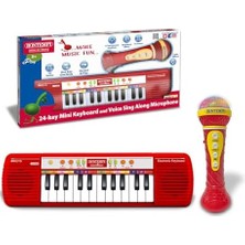 DMR Home Bontempi Elektronik Karaoke Seti, 24 Tuşlu Işıklı Org ve Mikrofon, Müzik Eğitim Seti, 3+ Yaş (Kırmızı)