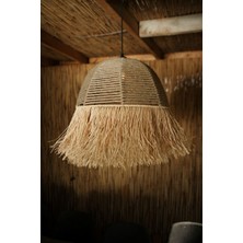 Bohem Sanatım El Yapımı Saçaklı Jüt Halat Hasır Bohem Rustik Avize Kafe, Balkon, Salon Sarkıt Avize (40CM)
