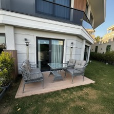 Tu Tienda Kaş Galvaniz Borulu 2+1+1+Sehpa Bahçe Balkon Mobilyası,gri Rattan/gri Kumaş