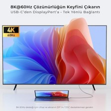 DMR Home Usb-C To Displayport 1.4 Kablo 2 Metre 8k 60Hz 4K 144Hz 2k 240Hz Type-C To Dp Monitör Kablosu Thunderbolt 5/4/3 Uyumlu