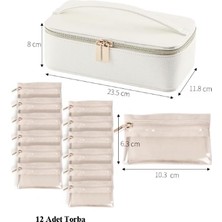 DMR Home Km-10 Lüks Takı Kutusu, Beyaz Deri, 23.5X11.8X8 Cm, Taşınabilir Mücevher Organizatörü, 12 Adet Kese Hediyeli, Fermuarlı Saklama Çantası