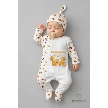 Babyden's Babaannesinin Balı Yazılı Yenidoğan Bebek Tulum Şapka Set Arı Desenli %100PAMUK Çıtçıtlı Bebek Tulum
