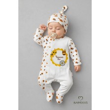 Babyden's Teyzesinin Balı Yazılı Yenidoğan Bebek Tulumu Şapka Seti Arı Desenli %100 Pamuk Çıtçıtlı Bebek Tulum