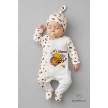 Babyden's Halasının Balı Yazılı Yenidoğan Bebek Tulumu Şapka Seti Arı Desenli %100 Pamuk Çıtçıtlı Bebek Tulum