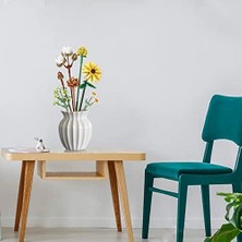 DMR Home Mini Bloklar Çiçek Buketi Yapı Setleri, Yapay Çiçekler, Yapı Taşları, Dekorasyon, Ev, 646 Adet, Yetişkinler Için Botanik Koleksiyonu (Pamuk/çam Kozalakları/gerbera/craspedia)