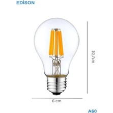 DMR Home Rustik 4W A60 LED Filament Ampul E27 Sarı Işık Dekoratif Aydınlatma (3, Şeffaf Cam)