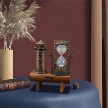DMR Home Deniz Feneri ve Kum Saati Dekoru – Ahşap Tabanlı Retro Masaüstü Aksesuar, Paris Temalı Ev ve Ofis Süsü, Yazılı Dekoratif Obje