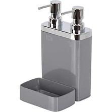 DMR Home Gri Sünger Hazneli Mutfak Sıvı Sabunluk (300 Ml) ve Bulaşık Deterjanlık (500 Ml)