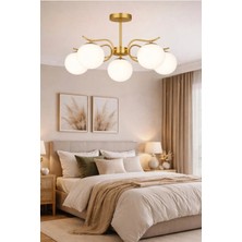 Esslight Alara 5’li eskitme Beyaz Camlı Modern Salon Mutfak Yatak Odası Avizesi