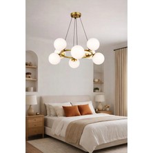 Esslight Kayra 8’li Eskitme Beyaz Camlı Modern Salon Mutfak Yatak Odası Avizesi