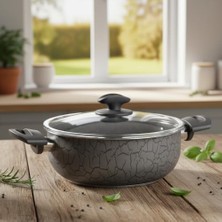 Expresstore Desert Magma 22 cm Derin Tencere Gri (Grey) Yanmaz Yapışmaz Cam Kapaklı Çorba ve Yemek Tenceresi