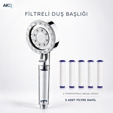 AKD Filtreli Duş Başlığı 5 Fonksiyonlu Masajlı 5 Adet Yedek Filtre