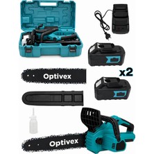 Optivex Mavi Şarjlı Ağaç Odun Kesme Makinası Zincirli Testere 21V 4 Amper Kömürsüz