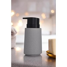 DMR Home New Max Premium Serisi 300 ml Sıvı Sabunluk Pompalı Çizgili Seramik Sıvı Sabunluk Dispencer Gri